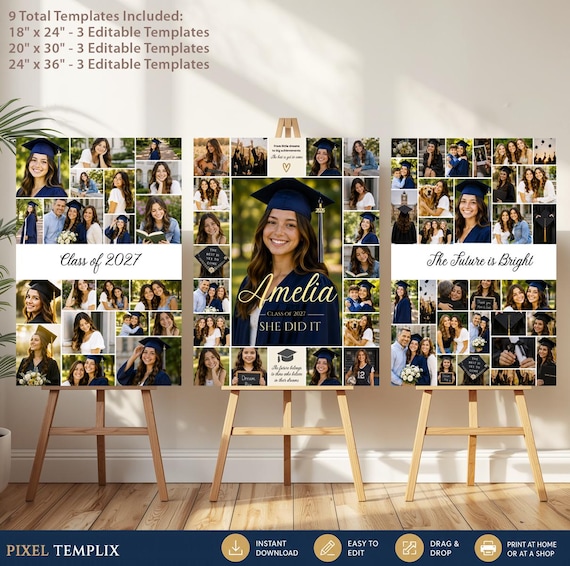 9 Graduation Photo Collage Templates, Editable Senior Board Canva Template, Class of 2026, 2027 Printable Poster, 18x24 20x30 24x36 - AB981