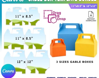 Canva Gable Box Template Bundle, Favor Box SVG, DXF Editable Gift Box Template, Printable Party Treat Box, 3 Sizes Packaging Box - AB968