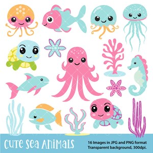 Children's graphic set with cute sea animals, perfect for baby showers, nursery art, scrapbooking, baby cards, invitations...and more