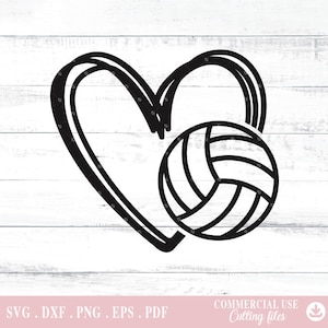 Heart With Volleyball Svg, Heart Volleyball Outline Svg, Volleyball Heart Clipart, digital file png, dxf png Cutting Files for Cricut