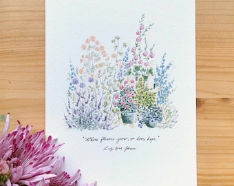 Affiche A5 à l'aquarelle - Jardin à l'anglaise