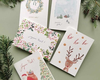 Lot de 5 cartes de Noël faites main