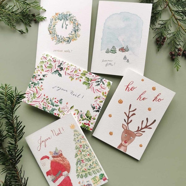 Lot de 5 cartes de Noël faites main