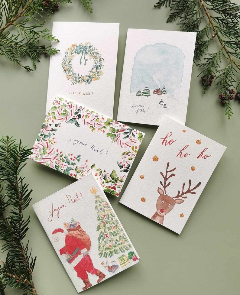 Lot de 5 cartes de Noël faites main image 1