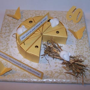 Geldgeschenk zum 18., 30., 40., 50., 60., 70., 80. Geburtstag, Geld verpacken, "goldene Käsetorte", Geschenkverpackung, Mäuse, NEU!