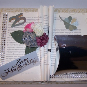 Ein einzigartiges Geldgeschenk zur Silberhochzeit, 25. Hochzeitstag, Geschenk, Blumen, Dekobuch, Gutscheinverpackung, NEU!