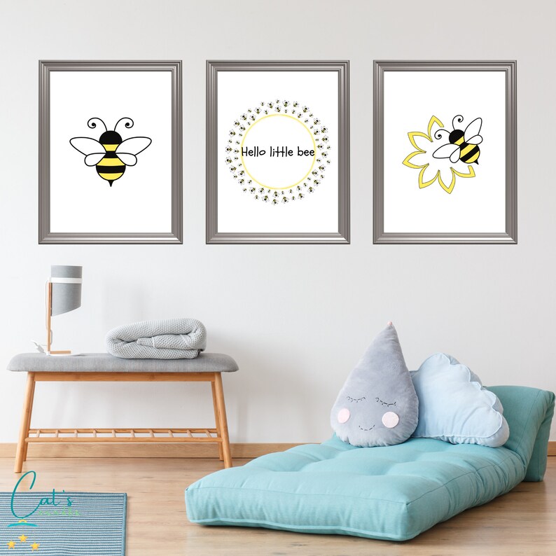 Bee Nursery Decor Nursery Wall Art Minimalist Decor Gender Etsy