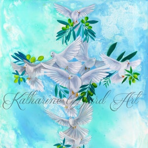 White Dove Cross Art Print: Christian Scripture Inspired Wall Art