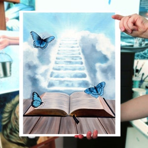 Stairway to Heaven Art Print | Christian Bible Wall Art | Butterflies and Cloud Staircase