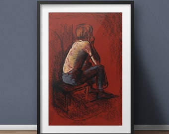 Vintage Fine Art Illustration Print - 1979 Pastel Drawing Wall Art