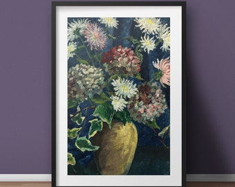 Vintage 1980 Wall Art - Floral Oil Painting Art Poster Print