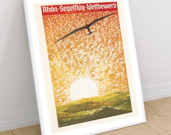 Vintage Fine Art Illustration Print - German Glider Aviation Wall Art
