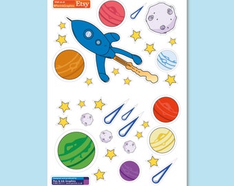 Space Rocket stickers - Sci fi Astronaut Sticker sheet