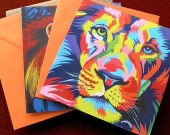 Pack of Blank Lion Greeting Cards -  Christmas Birthday Wildlife Card Assortment