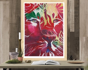 Red Lion Art Print - Animal Decor African Poster Art Print