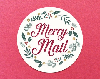 Merry Mail Christmas Stickers - Christmas gift packing sticker sheet