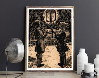 Christmas Carol Art Print - Wood Engraving Poster Art Print