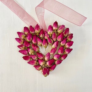 Heart ornament with real dried roses heart covered with pink rosebuds made in NJ dry flowers holiday ornament M/HEAR ROS 2 image 1