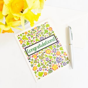 Gefeliciteerd kaart - Gedrukte echte geperste bloemen en klimopbladeren - afstudeerkaart - gevouwen 5x7 blanco kaart en envelop (M/CARD CON 1)