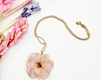 Real cherry blossom necklace - real sakura flower in eco resin on stainless steel chain - real flower jewelry (J/NECK CHE 2)