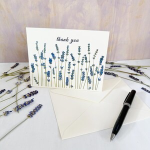 Tarjeta de agradecimiento de los campos de lavanda de Nueva Jersey: impresión de lavanda prensada, tarjeta en blanco de 5 x 7 doblada y sobre, papelería floral (M/CARD LAV 2)
