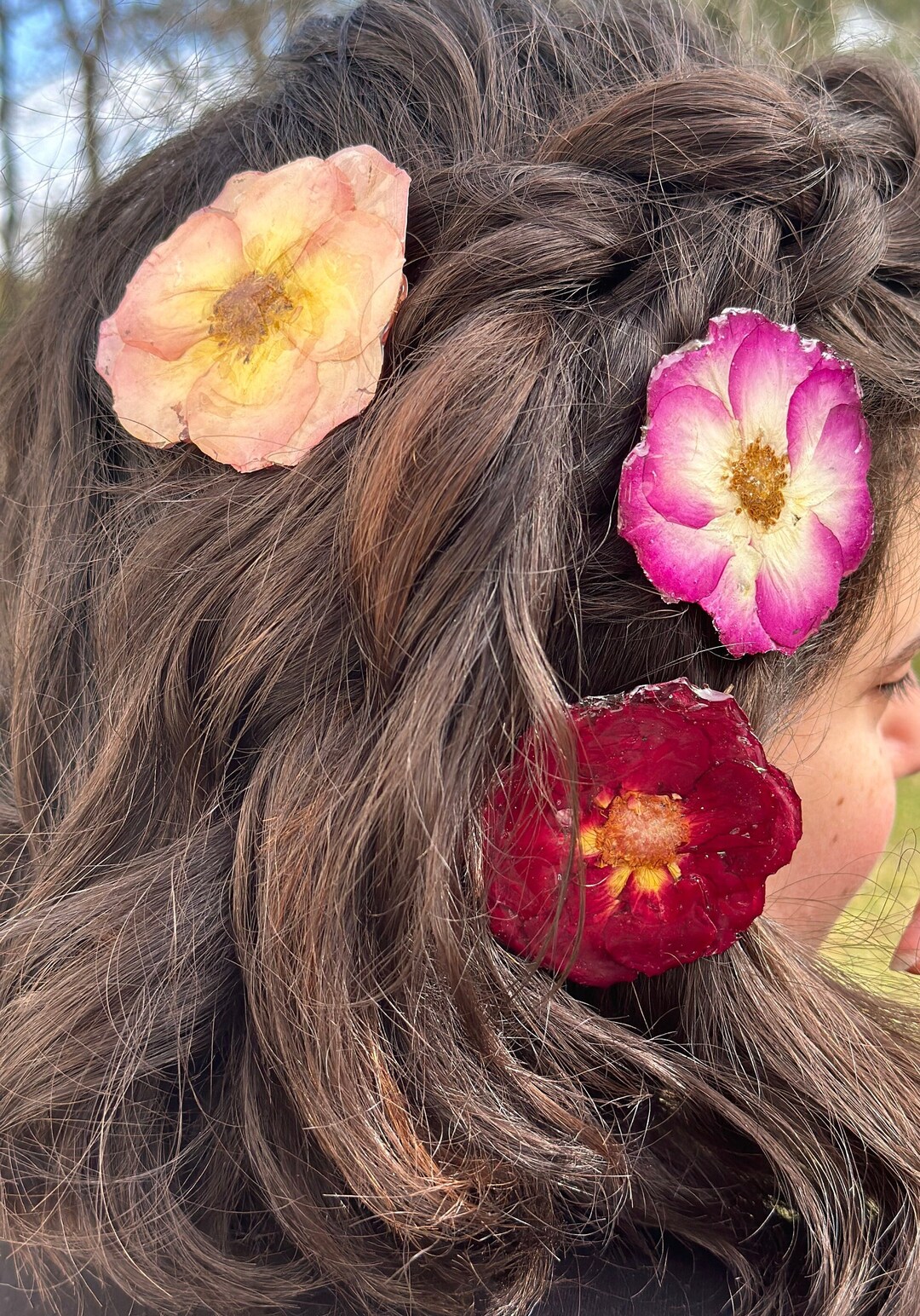 Pressed Rose Barrette Real Rose Flower in Resin on Hair Clip Etsy