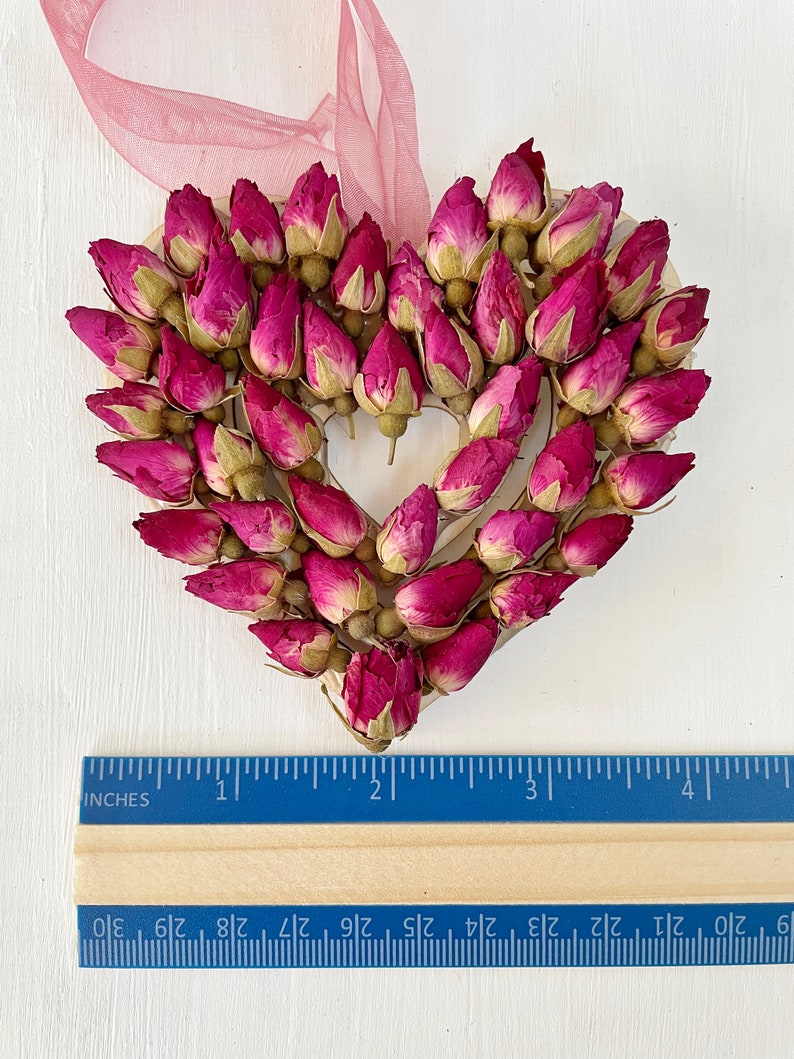 Heart ornament with real dried roses heart covered with pink rosebuds made in NJ dry flowers holiday ornament M/HEAR ROS 2 image 3