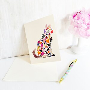 Botanische Katze - Gedruckte, gepresste Blumen und Blätter in Form einer Katzenkarte - 13x18 Blankokarte und Umschlag (M/CARD CAT 1)