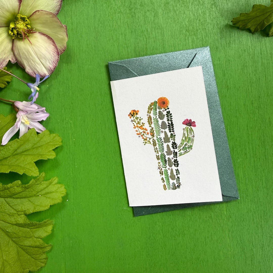 Cactus Mini Note Cards Set | Pressed Flower Art Tiny Gift Cards for ...