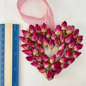 Heart ornament with real dried roses heart covered with pink rosebuds made in NJ dry flowers holiday ornament M/HEAR ROS 2 image 4