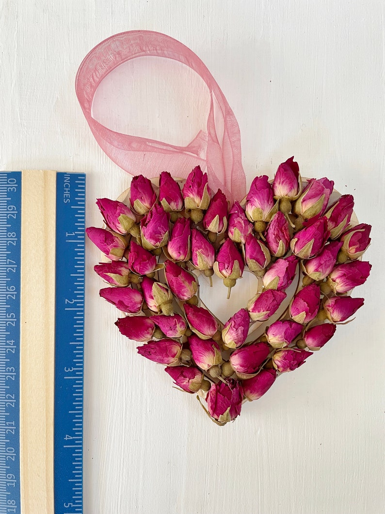 Heart ornament with real dried roses heart covered with pink rosebuds made in NJ dry flowers holiday ornament M/HEAR ROS 2 image 4