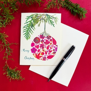 Biglietto di auguri di Natale - Ornamento di fiori pressati stampati su un biglietto di Natale vuoto - biglietto piegato 5x7 e busta (M/CARD HOL 4)