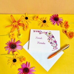 Florale Florida Grußkarte - FL Landkarte mit gepressten Blumen Floridas - 13x18 Karte und Umschlag - Briefpapier (M/CARD FLO 2)