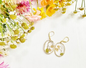 Lily-of-the-Valley earrings - real flowers - May birth flower - eco resin - floral jewelry - hypoallergenic gold earrings (J/EARR LIL 2)