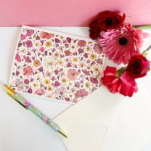 Fleurs de cerisier - carte de voeux impression de vraies fleurs de prunus pressées - carte vierge pliée 5 x 7 et enveloppe - printemps (M/CARD CHE 1)
