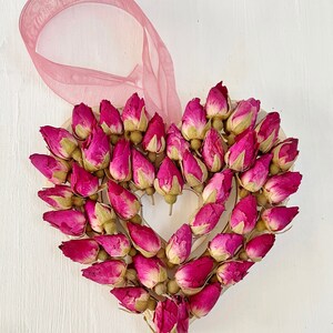 Heart ornament with real dried roses heart covered with pink rosebuds made in NJ dry flowers holiday ornament M/HEAR ROS 2 image 2