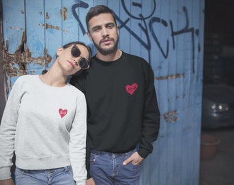 Personalized heart organic sweater - custom heart pullover with initials - customized unisex eco sweatshirt - special couple gift -