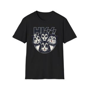 Purr-fect Harmony: HISS Unisex Softstyle T-Shirt – Cat Faces Inspired by KISS Band Rock Tee, Clothing, Tee