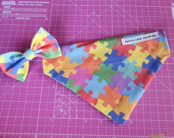 Autism Awareness Day dog bandana and bow tie