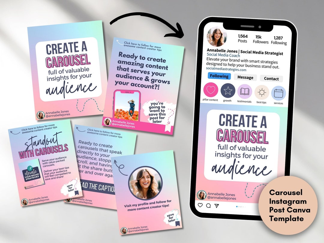 Instagram Carousel Canva Template: Portrait Layout, Social Media Posts ...