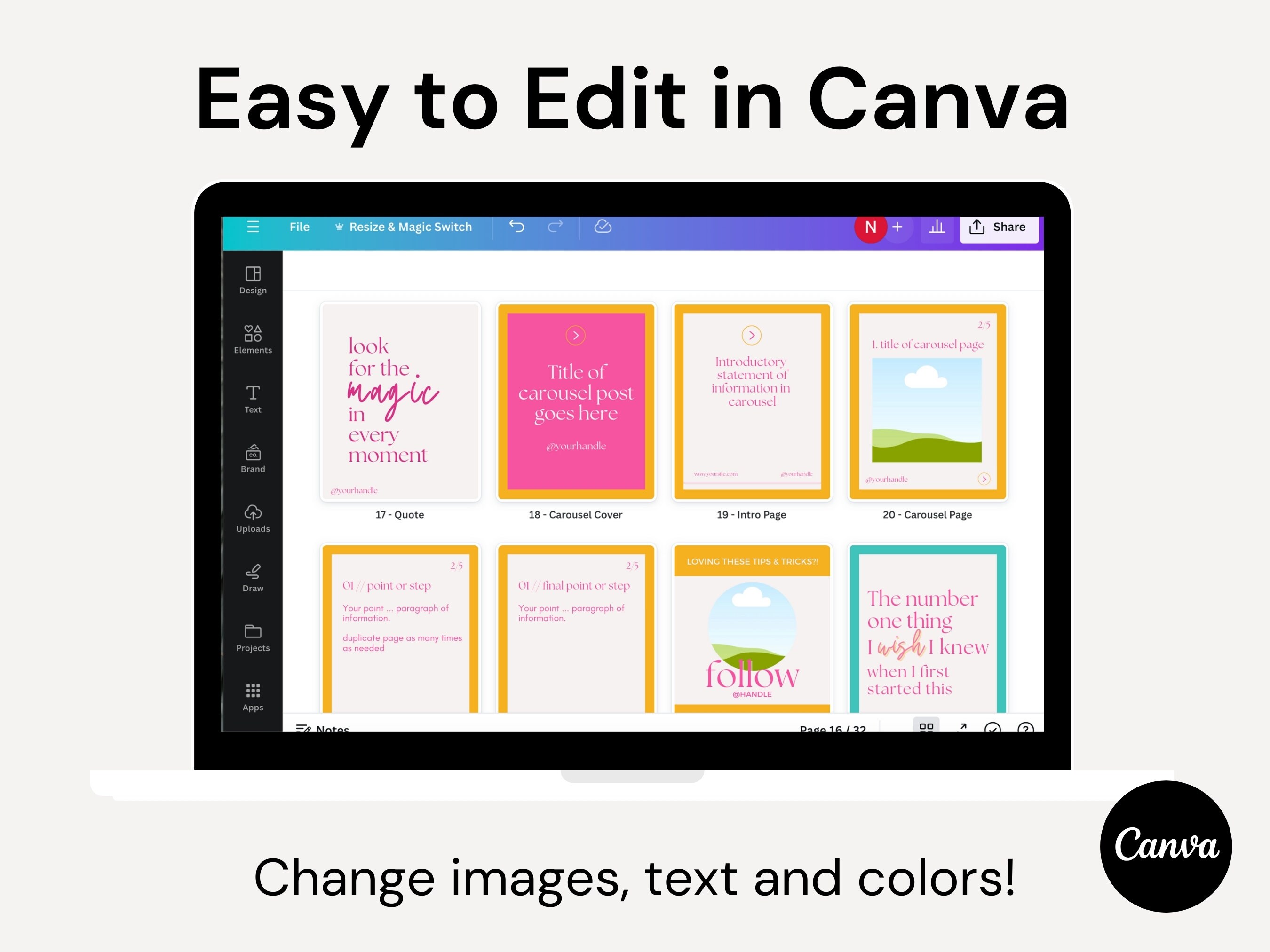Vibrant Instagram Carousel Canva Template: 30 Editable Posts (digital ...