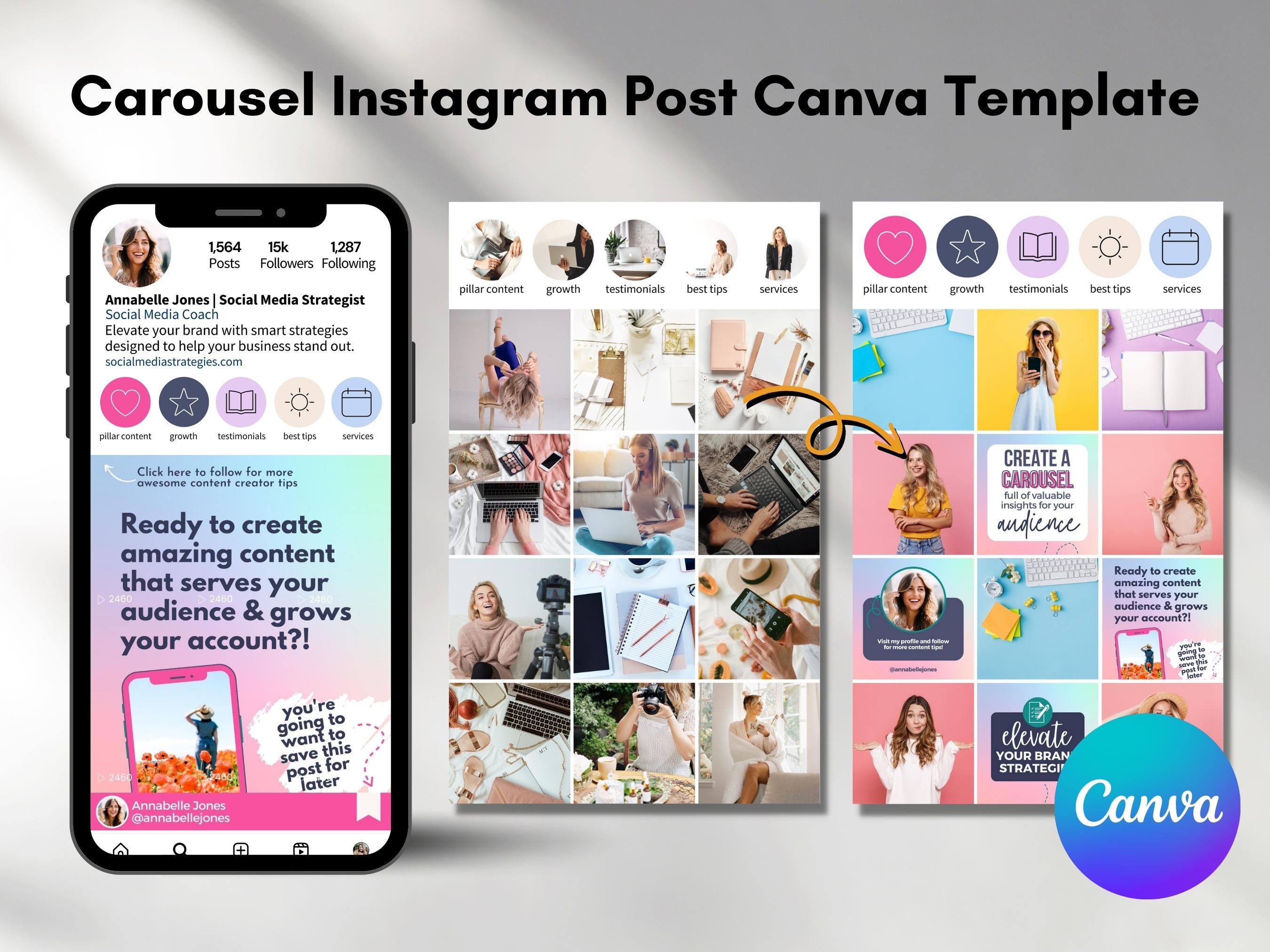Instagram Carousel Canva Template: Portrait Layout, Social Media Posts ...