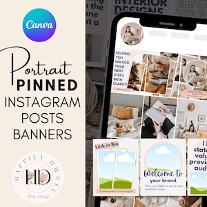 Portrait Pinned Posts Banner Vorlage für Instagram, IG Canva Template Instagram Top Row Grid Social Media Templates für Instagram Grid