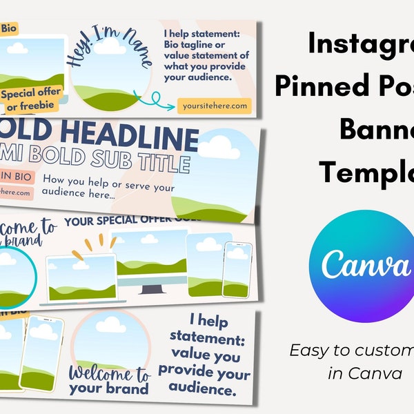 Bannersjabloon voor vastgezette berichten voor Instagram | Instagram-puzzelsjabloon | Canva-sjabloon | Instagram bovenste rijraster | Sjablonen voor sociale media