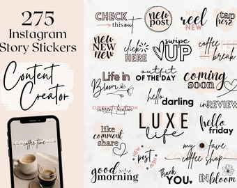 275 Instagram Story Stickers: Content Creator Graphics (PNG Digital Download)