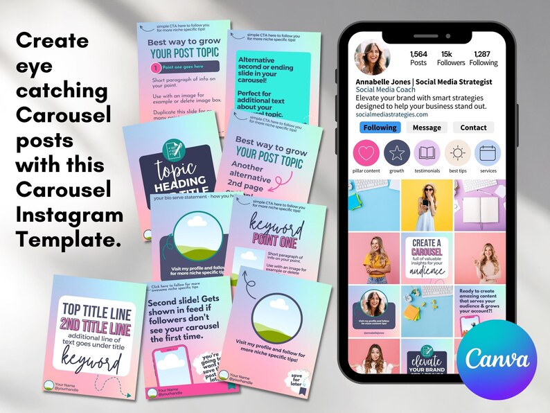 Instagram Carousel Canva Template: Portrait Layout, Social Media Posts ...