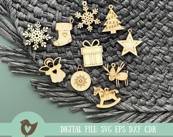 Christmas Ornaments Laser Cut File, Glowforge SVG DXF (Digital Download)