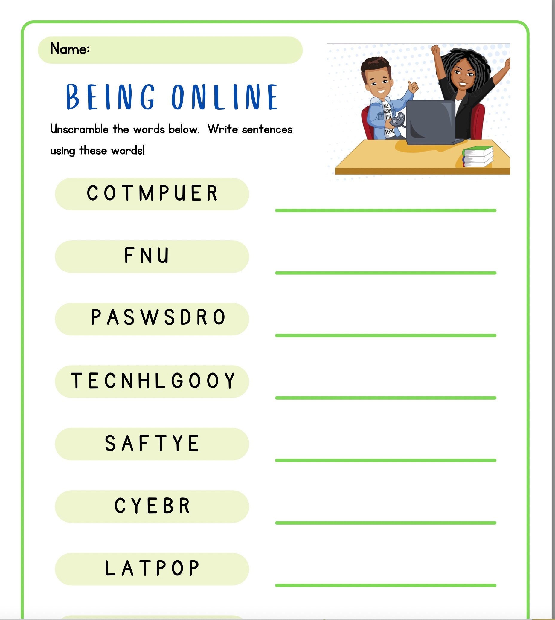 online children worksheet etsy