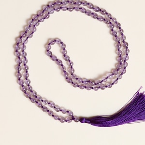 Pink Amethyst 6mm Bead Mala Necklace, 108 japa mala beads, Prayer Beads Mala, Tassel Necklace