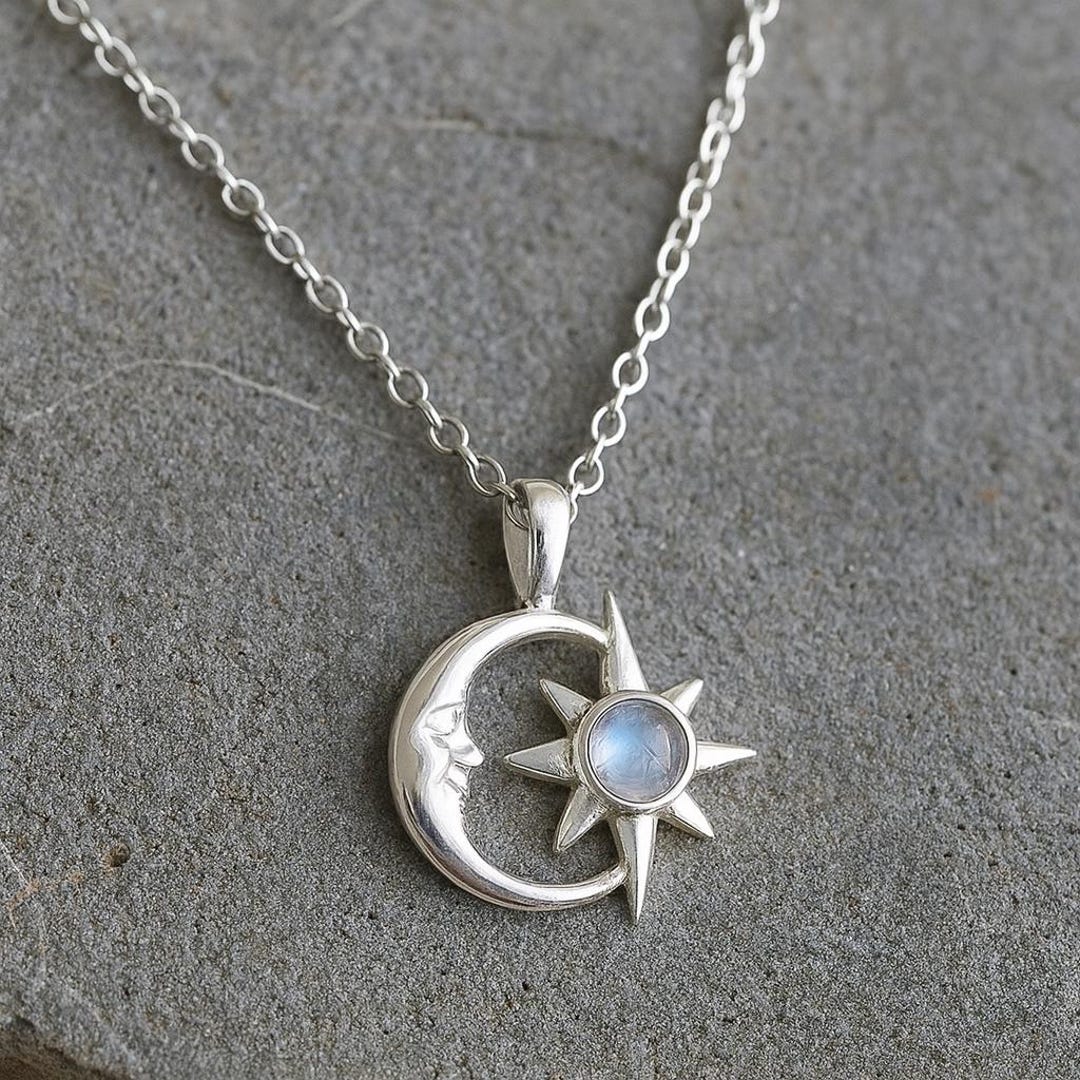 Moon & Sun Pendant Necklace – Sterling Silver Moonstone Jewelry ...